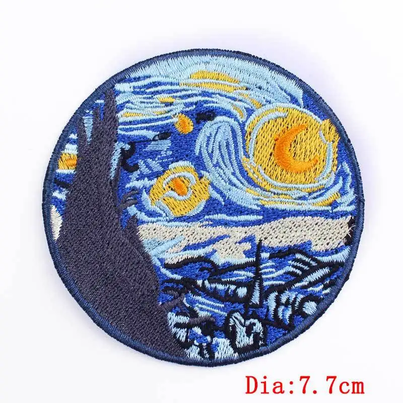 Russia Series Van Gogh Patches for Clothing Wilderness Travel Iron on Embroidered Patch for Clothes Mountains Camping Appliques