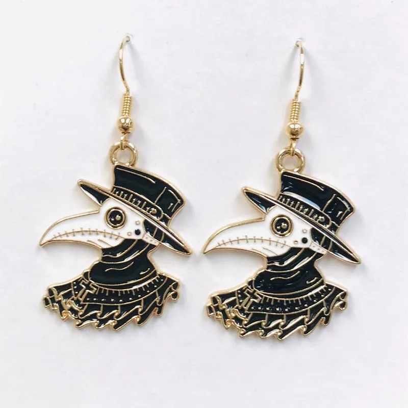 1 pair Women Plague Beak Doctor Earrings Pendant Punk Hip Hop Gothic Crow Drop Oil Unique Design Earring Jewelry Halloween Gifts