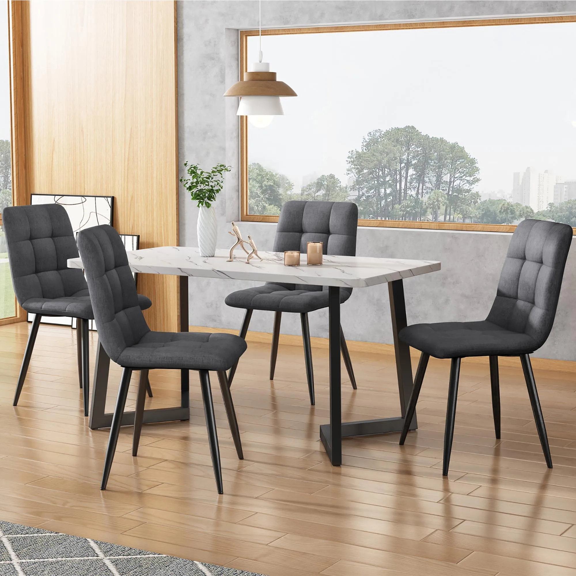 A Set of 4 Dining Chairs, Breathable Soft Velvet Backrest and Seat, Metal Frame Upholstered Chair, Dinning Room Furniture