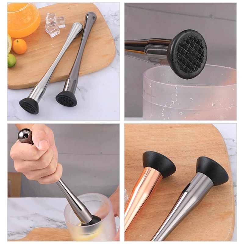 Y1UB Stainless Steel Muddler Spoon Srtainer Ice Cocktail Bar Tool Wine Tools Black/Golden/Rose-Gold/Silver