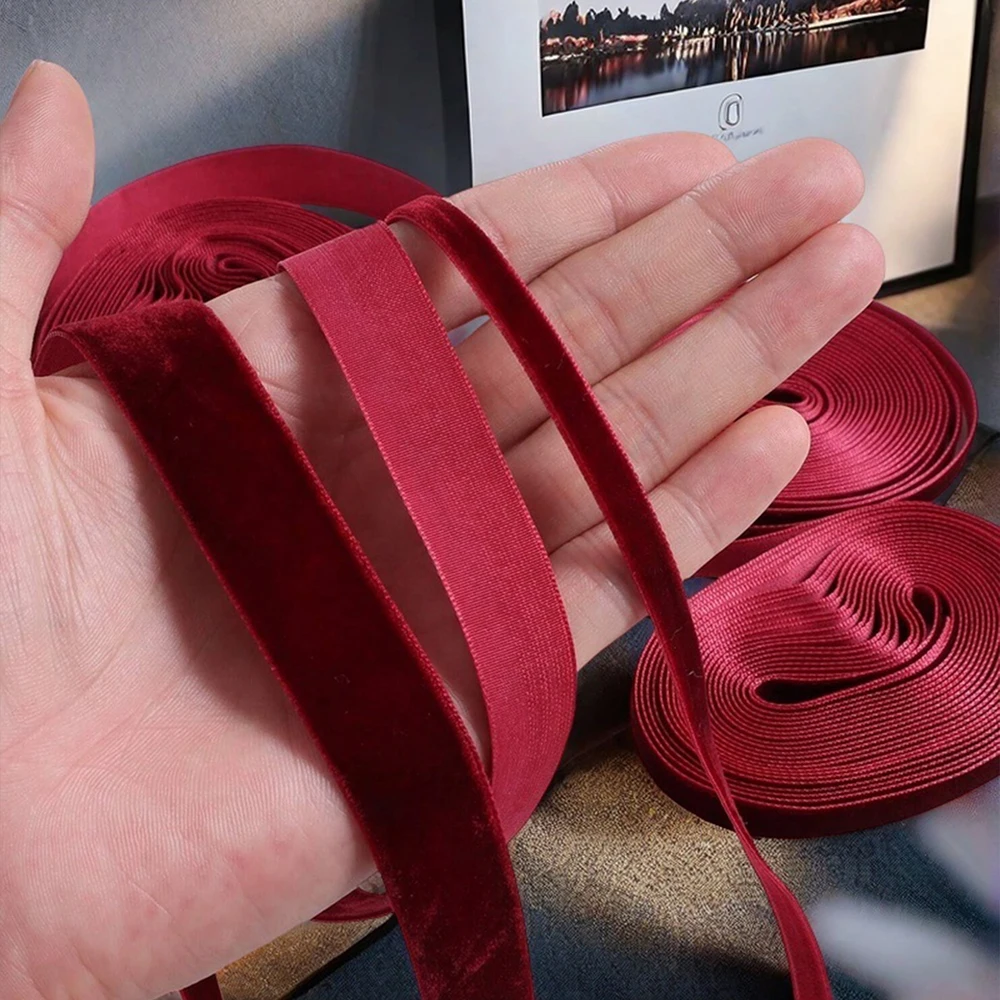 لفات شريطية مخملية بأحجام مختلفة مقاس 5، زخرفة حدود حمراء أحادية الجانب، مناسبة لتغليف الهدايا وأعياد الميلاد #6