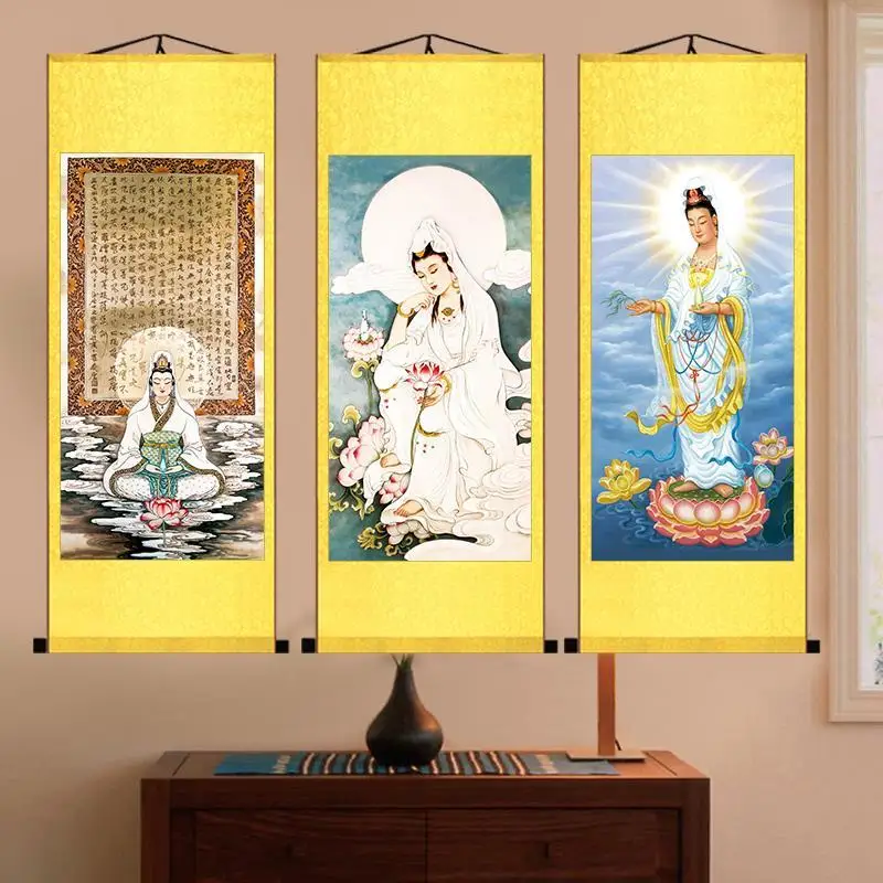 

Chinese Style Avalokitesvara Scroll Paintings Bodhisattva Home Decor Hanging Posters Wall Art