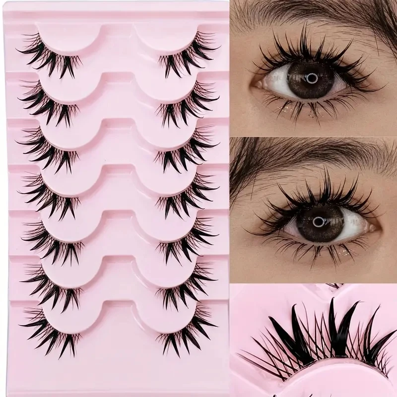 7 pairs half eye lashes with transparent stem natural long 3D lashes Dramatic fairy clusters Manga lashes false eyelashes wet Lo