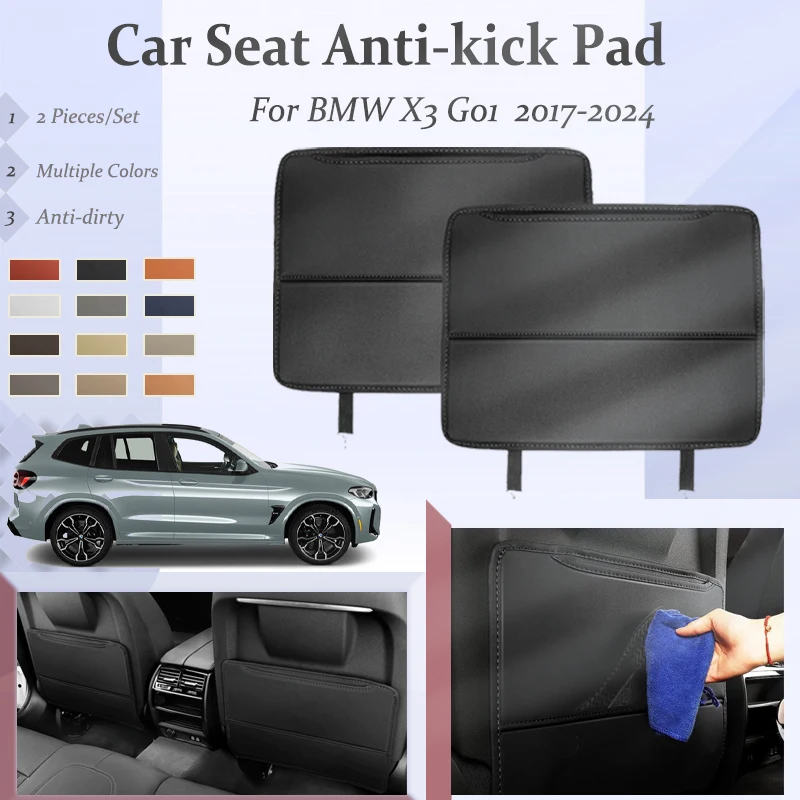 

Car Rear Seat Back Cover For BMW X3 G01 2017-2024 Leather Carpet Storage Pockets Bag Kid Protector Pad Auto Interior Accessories