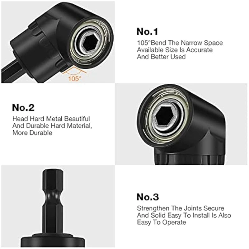 17個のフレキシブルドリルビットエクステンション、3個の回転可能なソケットアダプター、3個の直角ドリルアタッチメント、10個のドライバービット