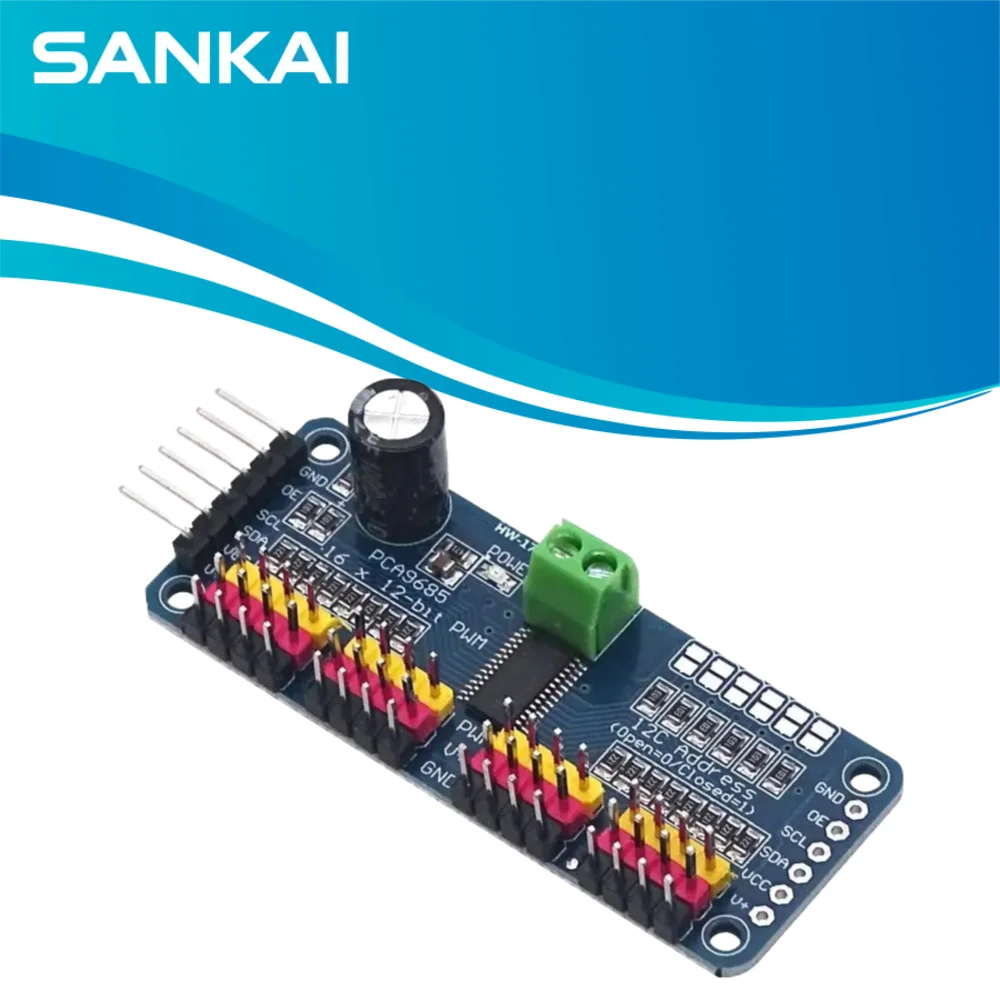 PCA9685 16 Channel PWM/Servo Controller, I2C 4096 Steps, Adjustable 40-1000Hz for Arduino/RPi