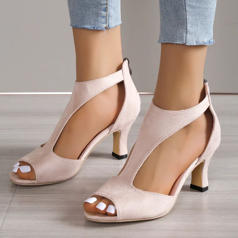 2024 summer New woman high heels Zipper Fishmouth Shoes Women\'s Summer Stiletto Roman Sandals Womens Shoes Chaussure Femme