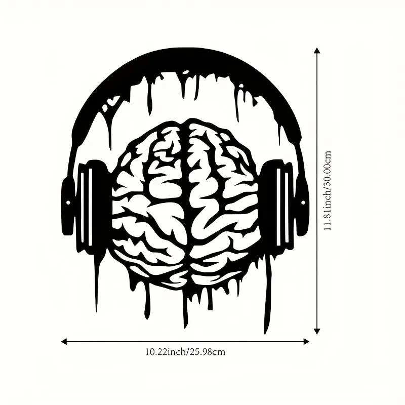Brain Headphones Iron Metal Wall Art, Music Theme Wall Decor for Living Room Bedroom, Creative Home Gift 1pc