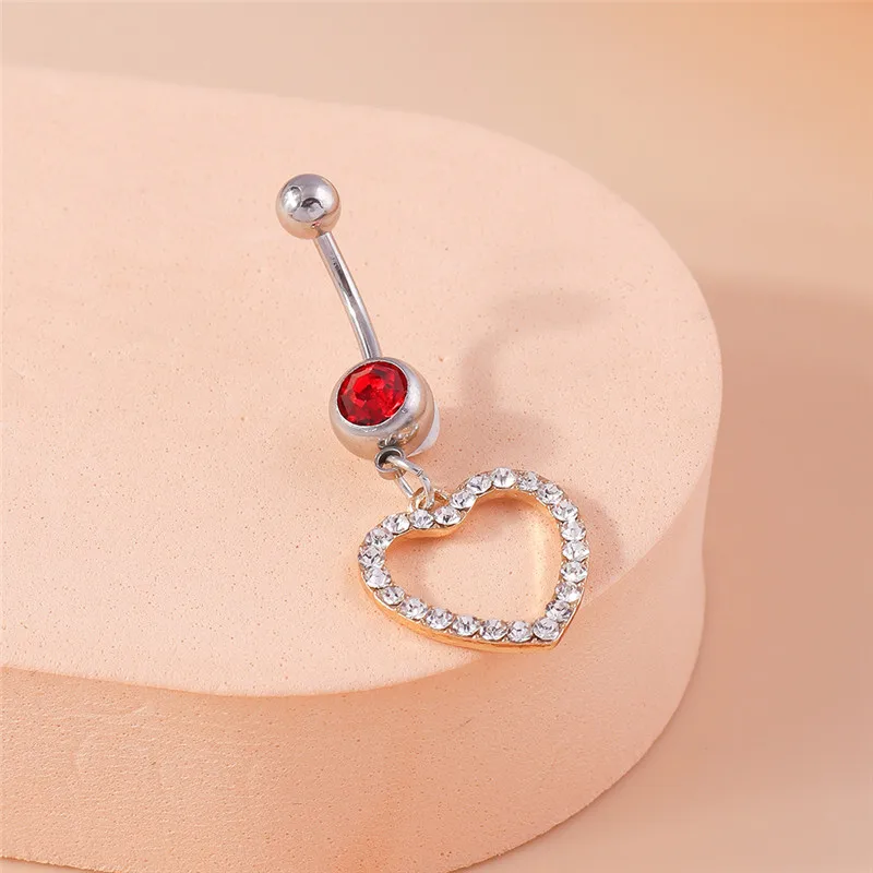 Aihua Edelstahl-Nabelringe mit Herz für Damen, schlichte Zirkon-Liebesherz-Nabelringe, Piercings, Ombligo-Körperschmuck – Detail 5