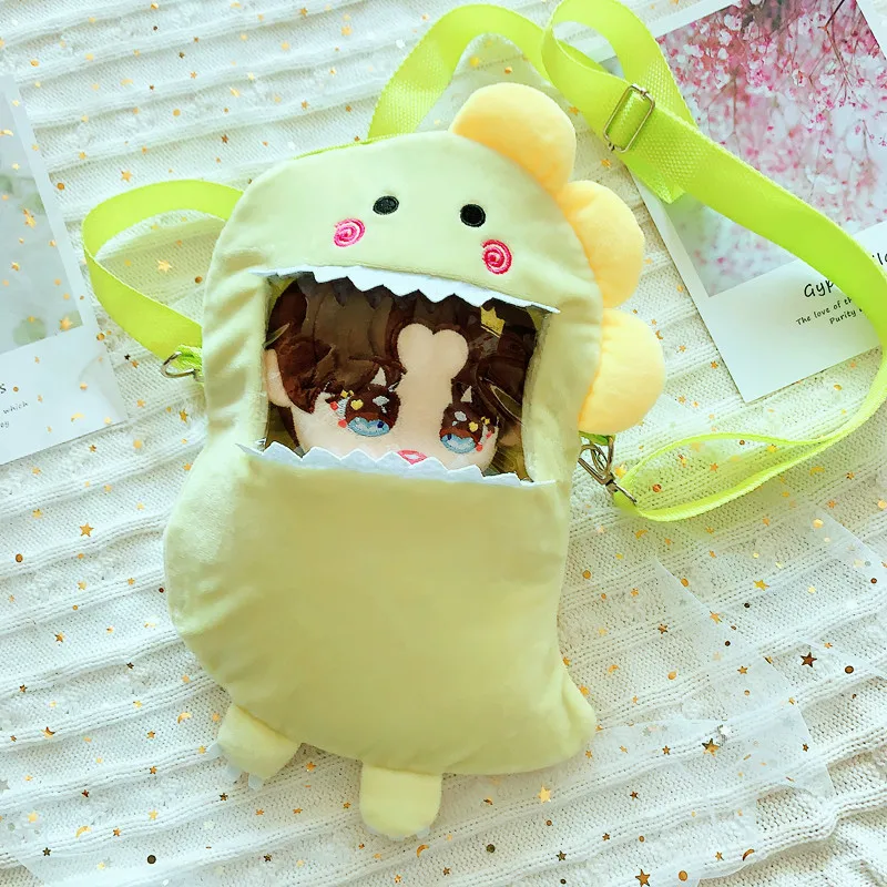 20cm New Cute Idol Doll Bag Clothes Kawaii Soft Stuffed Dinosaur Plush Cotton Doll Crossbody Bag for Girls Gifts Soft Kids Toys