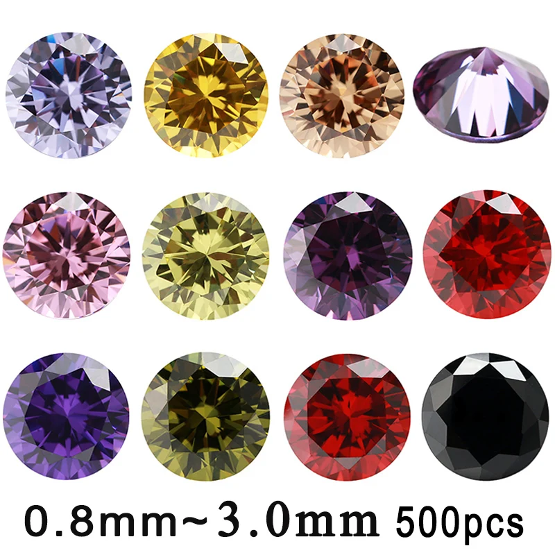 500pcs Size 0.8mm~2.5mm AAAAA Round Cut Multi Various Color Cubic Zirconia Stone Loose CZ Synthetic Gems Beads For Jewelry