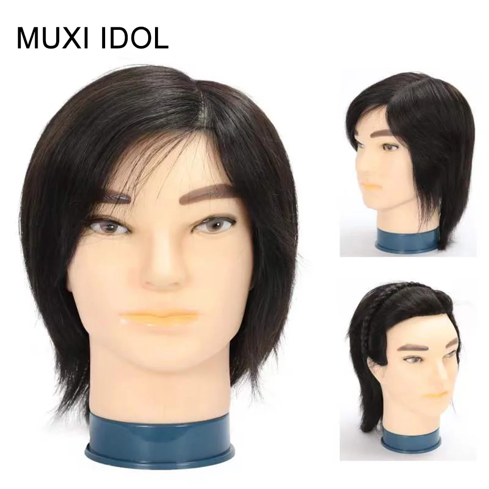 

100% Human Hair Men Mannequin Heads With For Hair Training Styling Solon Hairdresser Dummy Doll Heads For Practice Hairstyles