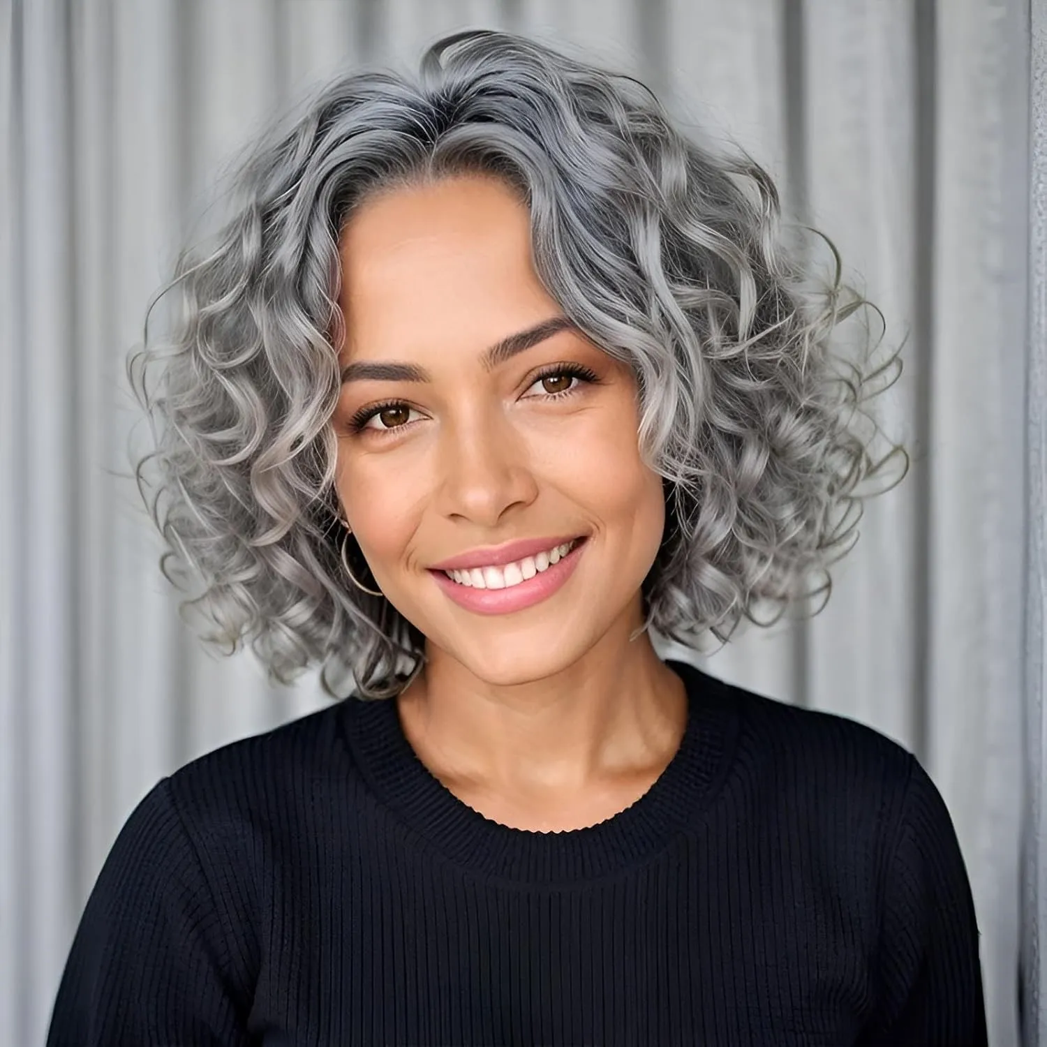 Wig Queen Stylish Salt & Pepper Wig Human Hair Water Wave Throw On & HD Curly Lace Closure Bob Wigs Pre-Cut Lace