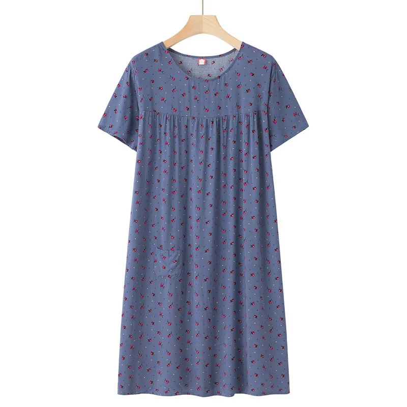 Loose Nightdress Women Viscose Soft Floral Printing Sleep Dress Breathable Dress For Mother Casual Nightie Home Clothes