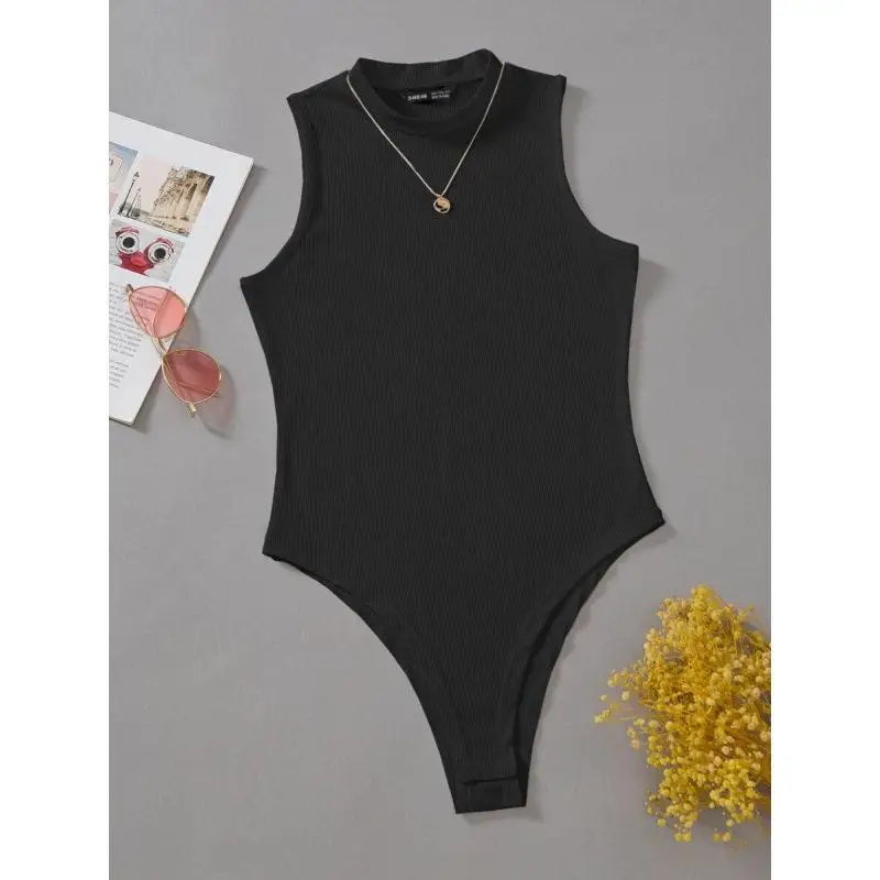 K 97794 Body con cuello barco y mono de un solo hombro, pantalón corto de talle bajo, de nailon, Colección de moda de invierno para mujer
