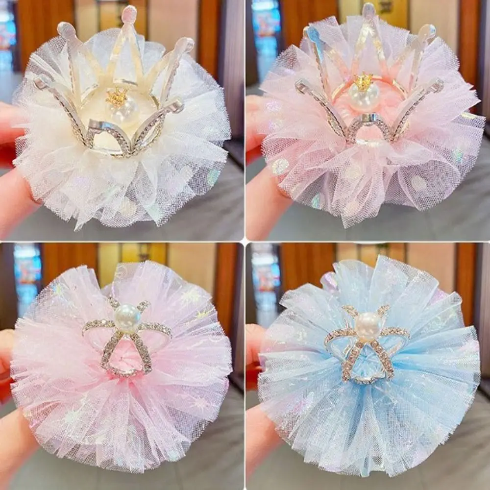 Horquilla de malla de princesa para niña, corona de diamantes de imitación, accesorios para el cabello, Tiara encantadora