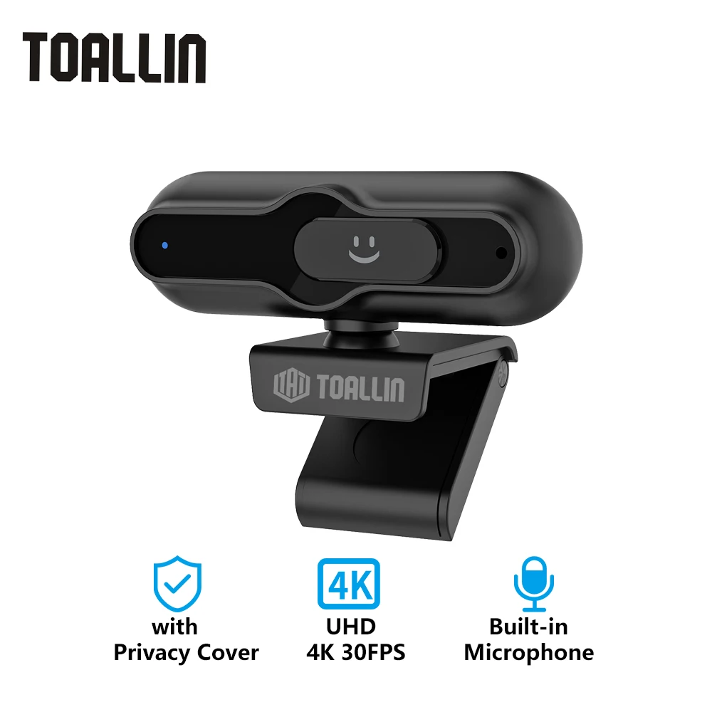 TOALLIN 4K mini Camera Webcam for PC, 12 Million Pixels, PDAF Autofocus Webcam, with Microphones, for Video Calling/Conferencing