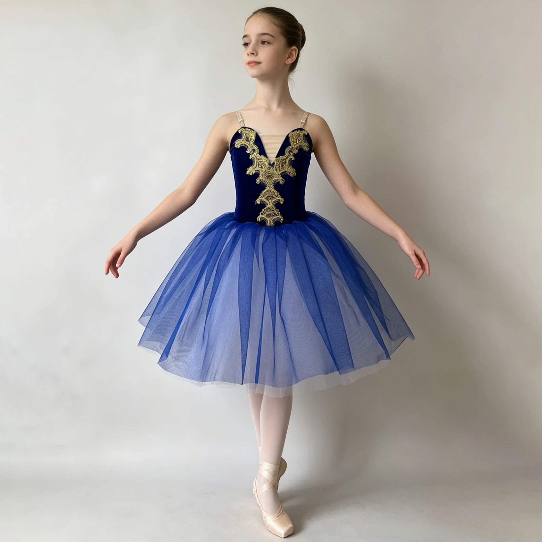 

Professional Romantic Tutu Long Ballet Gauzy Dress Embroidery Velvet Ballerina Party Dress Children Girl Ballet Dance Costume