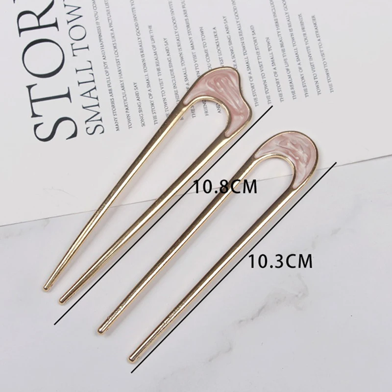 

Metal U Shape Hair Stick Women Elegant Shell Enamel Hairpin Female Headwear New