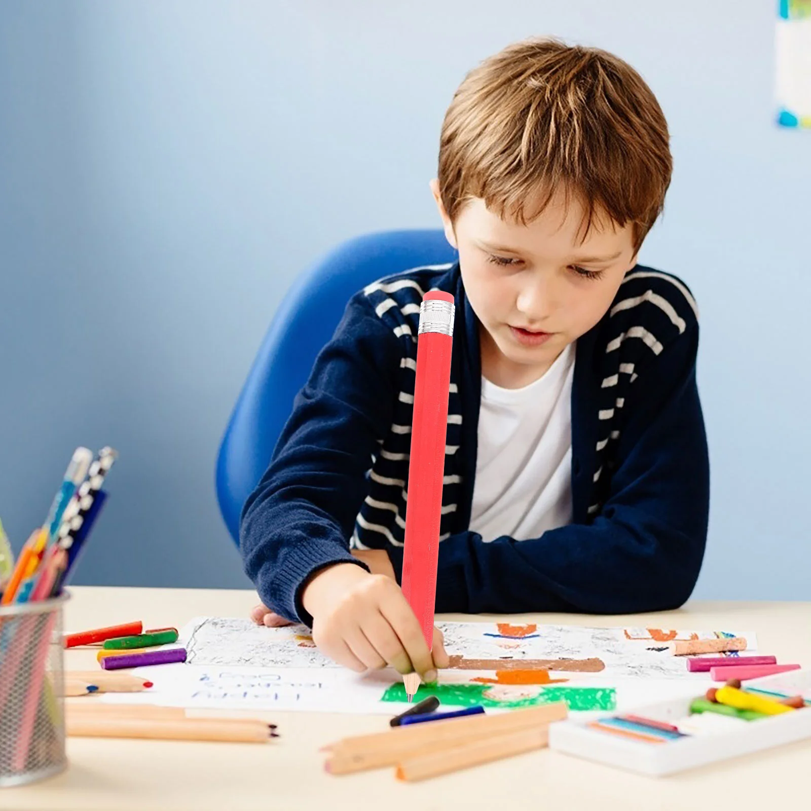 Toyvian Big Pencils Pink Blue Red Green Orange Giant Wooden Pencil Large Drawing Writing Painting Mark Pencils Pink