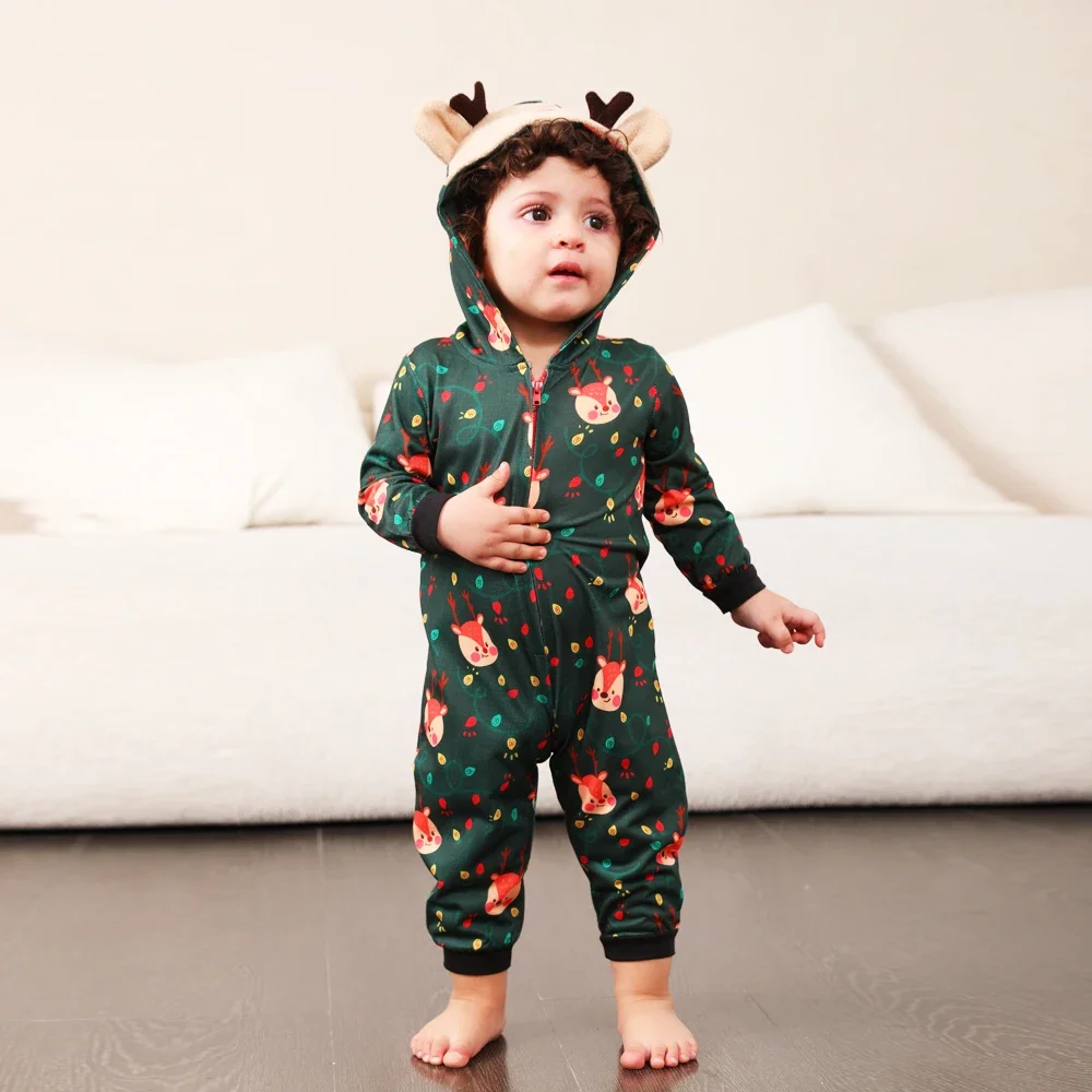 Christmas Pajamas for Family Adults Kids Matching Outfits Snowman Allover Print Cute Hooded One-Piece Jumpsuit Warm Soft Rompers