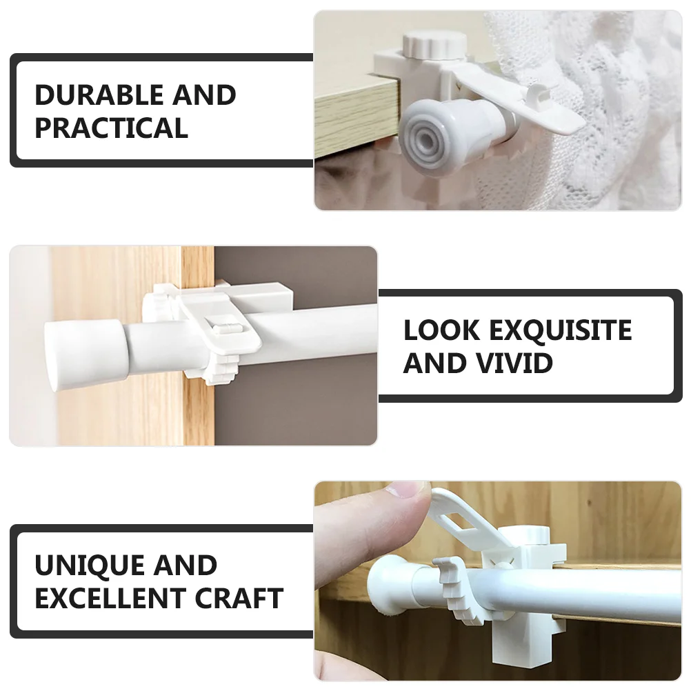 Curtain Rod Holders No Nail Clip-On Bracket Rods Drill Cabinet Hook White Hooks