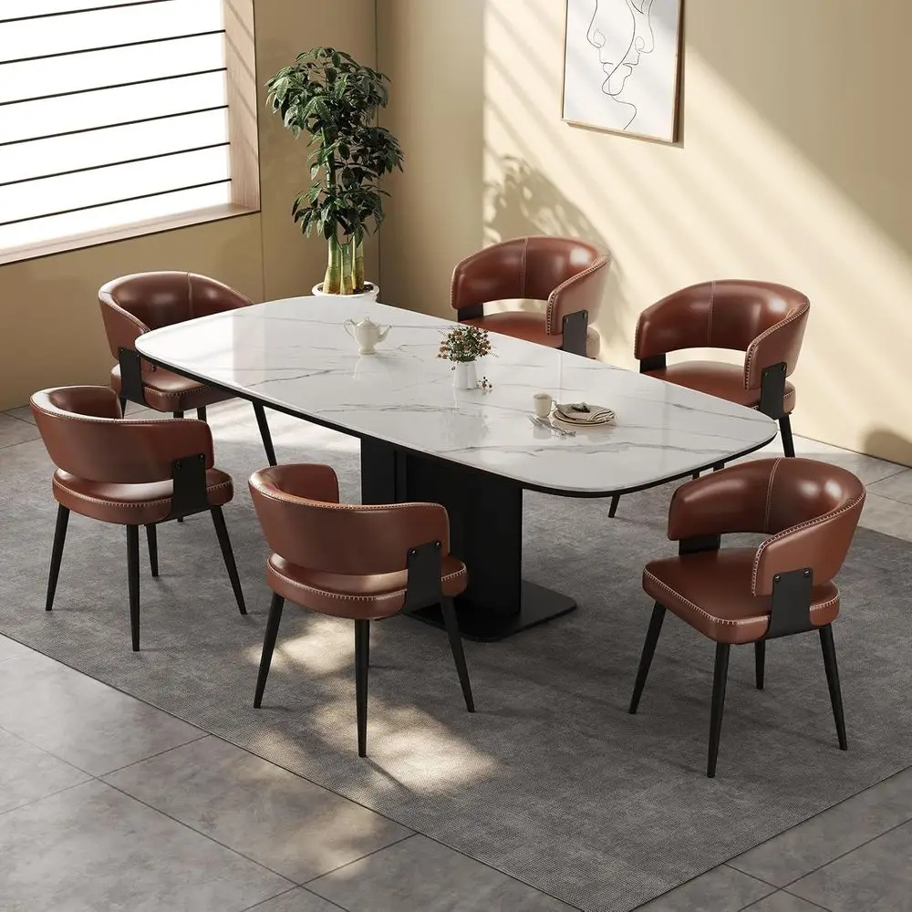 

Upholstered Leatherette Dining Chairs Set of 2, Curved Back, Easy Assembly, Suitable for Kitchen or Dining Room (Vintage Brown,