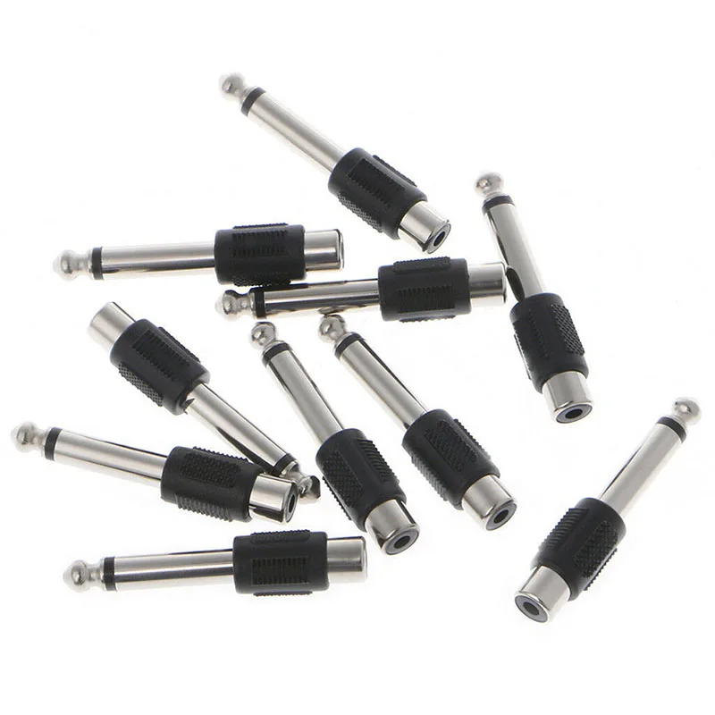 10 Pcs RCA Female Jack To 6.35mm 1/4\