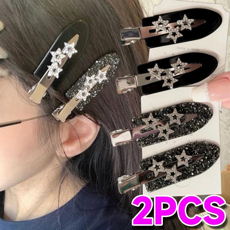 

Заколка для волос в корейском стиле с блестками и стразами в виде звезд, модная заколка Y2K, боковая заколка для челки, аксессуар для волос, металлическая заколка-украшение для головы