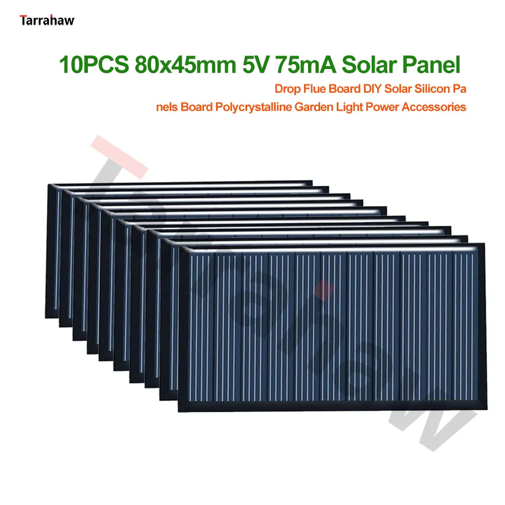 10PCS 80x45mm 5V 75mA Solar Panel Drop Flue Board DIY Solar Panels Board Polycrystalline Charge 18650 battery Power Accessories