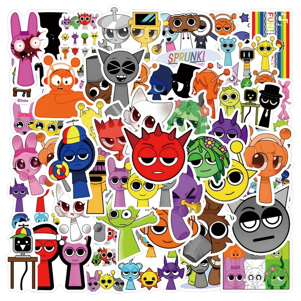 55PCS Cartoon Sprunki Stickers Kawaii Anime Stickers for Laptop Suitcase Skateboard Guitar Phone Cartoon Sticker Kid Gift Toys