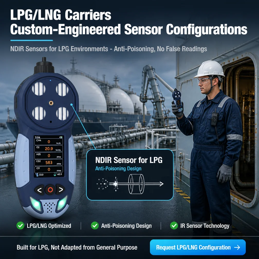 MED 5‑in‑1 Marine Multi‑Gas Detector Diffusion Pump Type CO H2S O2 LEL CO2 Gas MonitorS With Data Logger