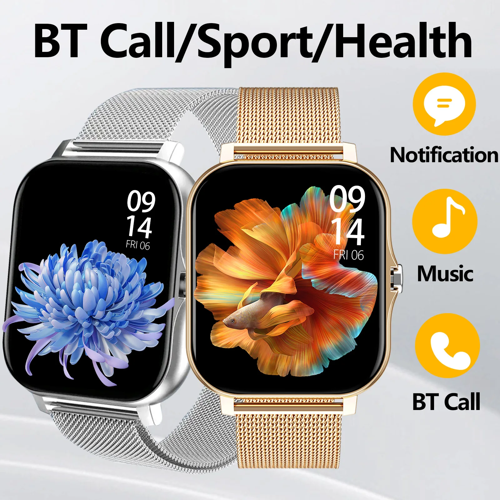 Smartwatch Multi-Sport Mode outdoor Control exercise count calories Weather Forecast Message Notification Compatible with Androi