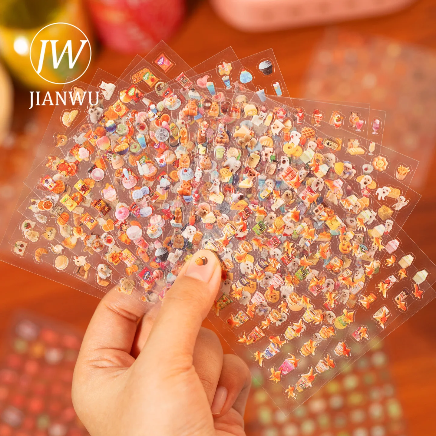 

JIANWU Kawaii Mini Animal Dessert Cake Cat Dogs Landscape Material Collage PET Nail Sticker Creative DIY Journal Stationery