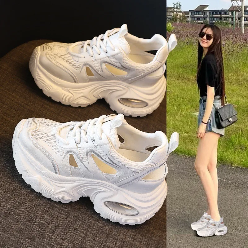 

2026 Women Retro Chunky Sandals Summer Mesh Breathable Hollow Out Casual Shoes Fashion Anti Slip Women Sneakers Zapatos De Mujer