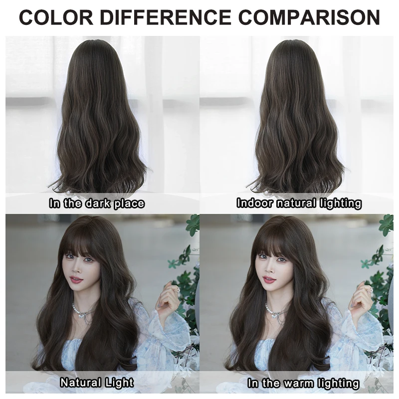 7JHH WIGS Fashion Wavy Light Brown Wig for Women Daily Use High Density Synthetic Layered Hair Wigs with Bangs Beginner Friendly