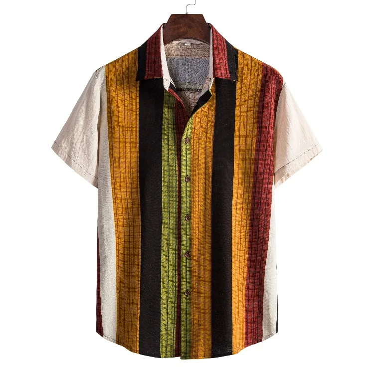 Men's Striped Shirt 3D Fashion Holiday Style Short Sleeve Oversized-Shirt Clothing Casual Beach Street Top Sweatshirt Party
