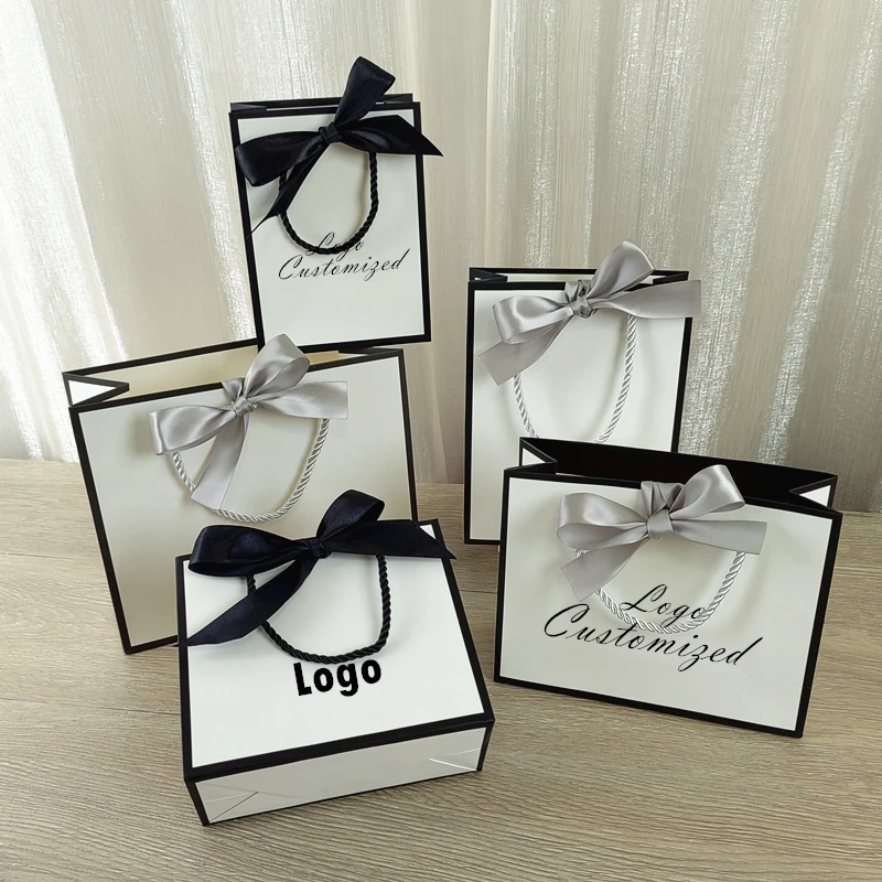 

100 Pcs Custom Logo Paper Gifts Bag For Small Business Jewelry Personization Packages Wedding Favors Valentines Day Gifts Bags