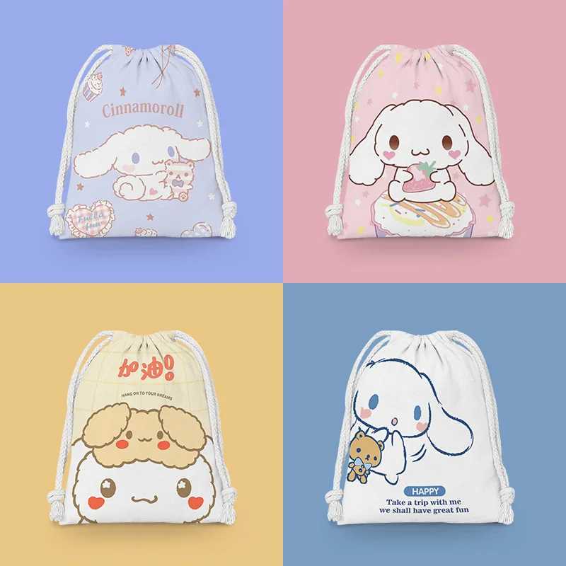 Sanrio Cinnamoroll bolsillo con cordón de dibujos animados pequeño bolso de almacenamiento de artículos diversos para estudiantes bolsa de artículos de tocador portátil para cosméticos