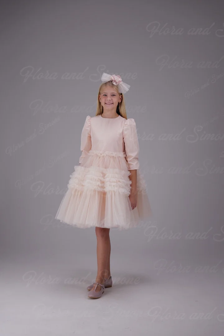 Pink Fluffy Short Sleeves Flower Girl Dress for Wedding Ceremonies Holiday Celebrations Formal Receptions Photo Shoots Parties