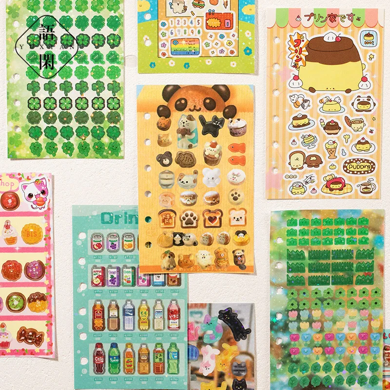 Mr. Paper, Cartoon Animal Food Loose leaf Sticker Book Handmade Phone Case Scrapbook Diary Decoration Cute Stationery Stickers