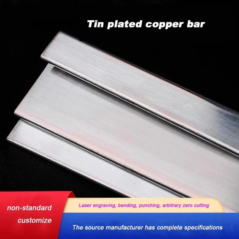 Tinned Copper Flat Busbar 500mm Length Purple Copper Strip Grounding Conductive Plate 2mm-5mm