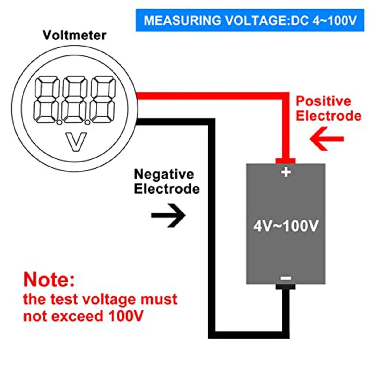 2026 New 10 DC 4-100V DC Digital Voltmeter LED Digital Display Round 30mm 2-Wire Reverse Connection Protection RED