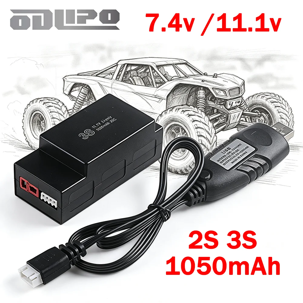 1050mAh 7.4V 11.1V / 2S 3S Lipo Battery for MJX Hyper Go H16H H16E 16207 16208 16209 16210 1/16 Brushless RC Truck R/C Cars