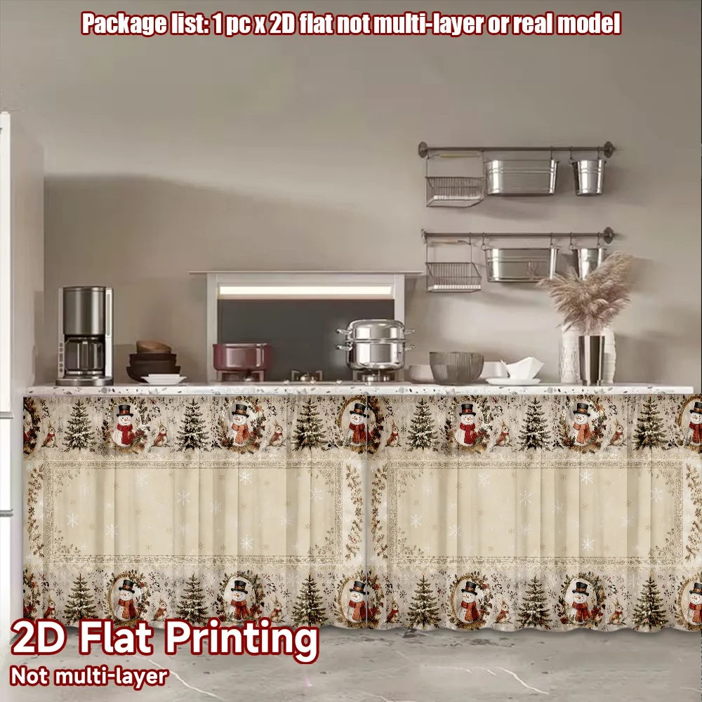 2D flat 1pc Bohemian style short curtains Christmas Snowman and Trees(1) Digital printing Storage shelves for study and living