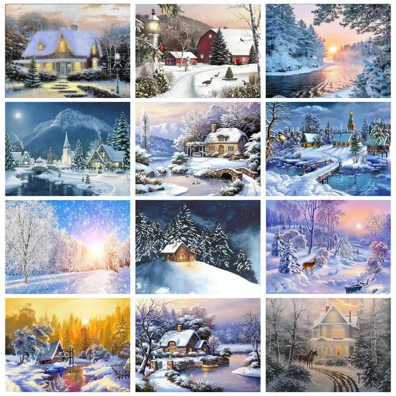 

CHENISTORY Diy Diamond Painting With Frame Winter Landscape DIY Crafts Jewelry Mosaic Art Gift Cross Stitch Diamond Embroidery