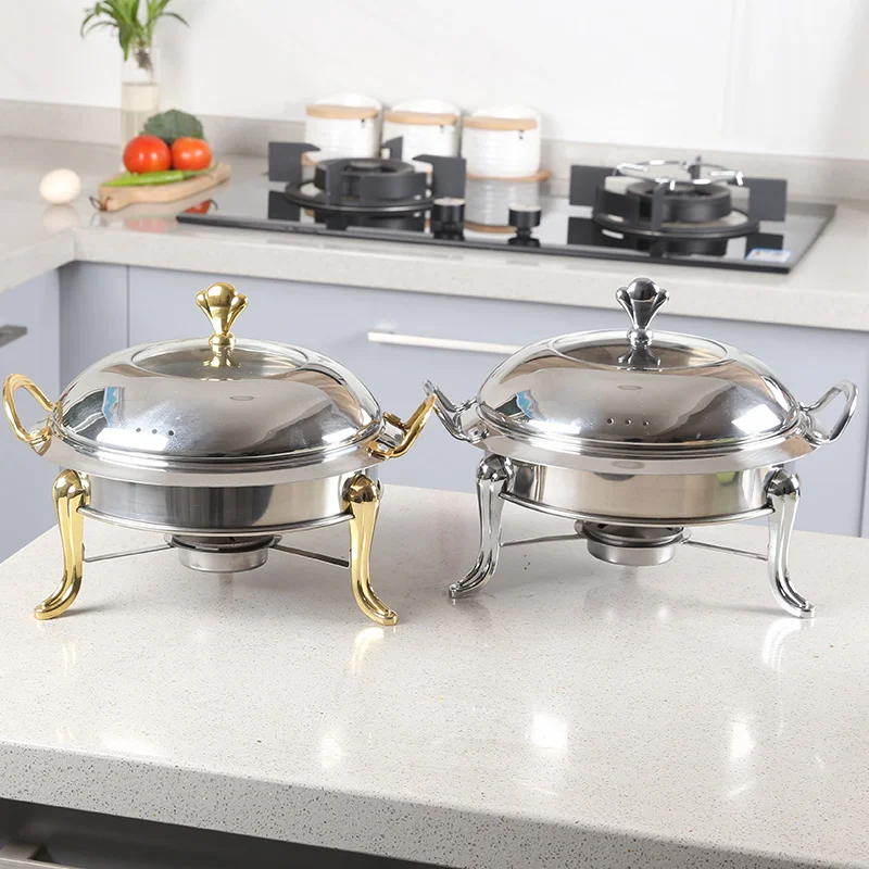 Stainless Steel Hot Pot Set Mini Holder Tempered Glass Lid  Gold Silver Chafing Dish Buffet Pan Food Tray Warmer