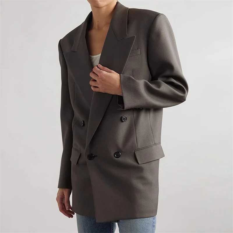 

Women's jacket 2024 autumn new double breasted slim women's suit jacket shoulder padded Women's coat Wool blend long sleeved top