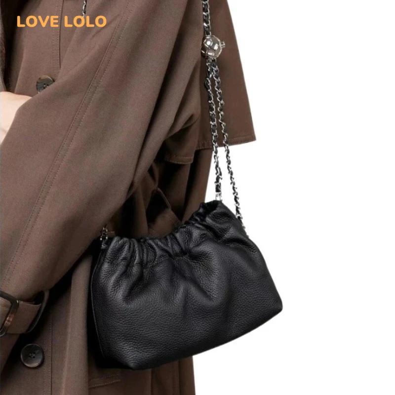 

Genuine leather cloud bag Shoulder Bag Handbag Women's Crossbody Bags Cowhide Underarm Small chain Dumpling bag ladies korea