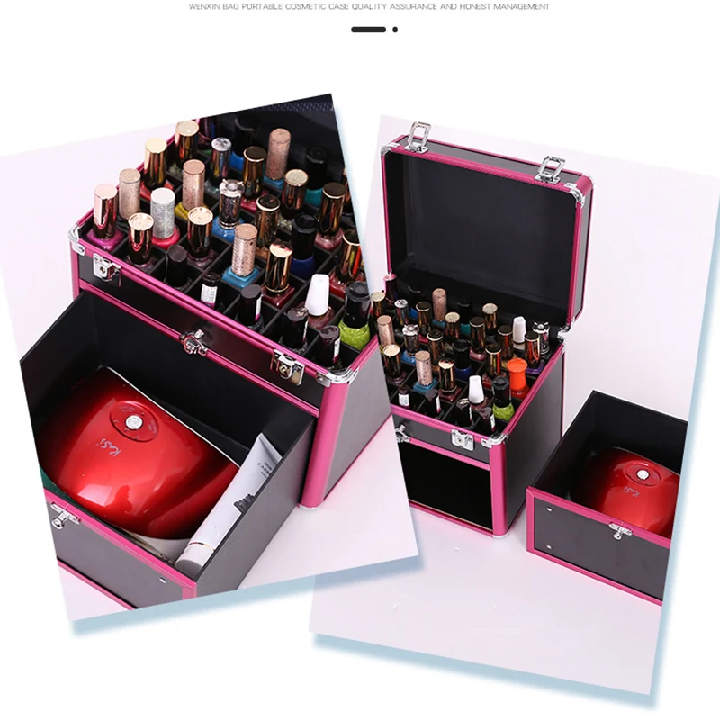 Nail Art Case Multi Layer Cosmetic Organizer with Drawer for Nail Polish and Manicure Tools Storage Professional PVC Makeup Box